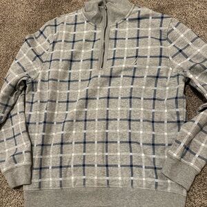 Nautica Men's Gray and Blue Checkered Zip-Up Sweater